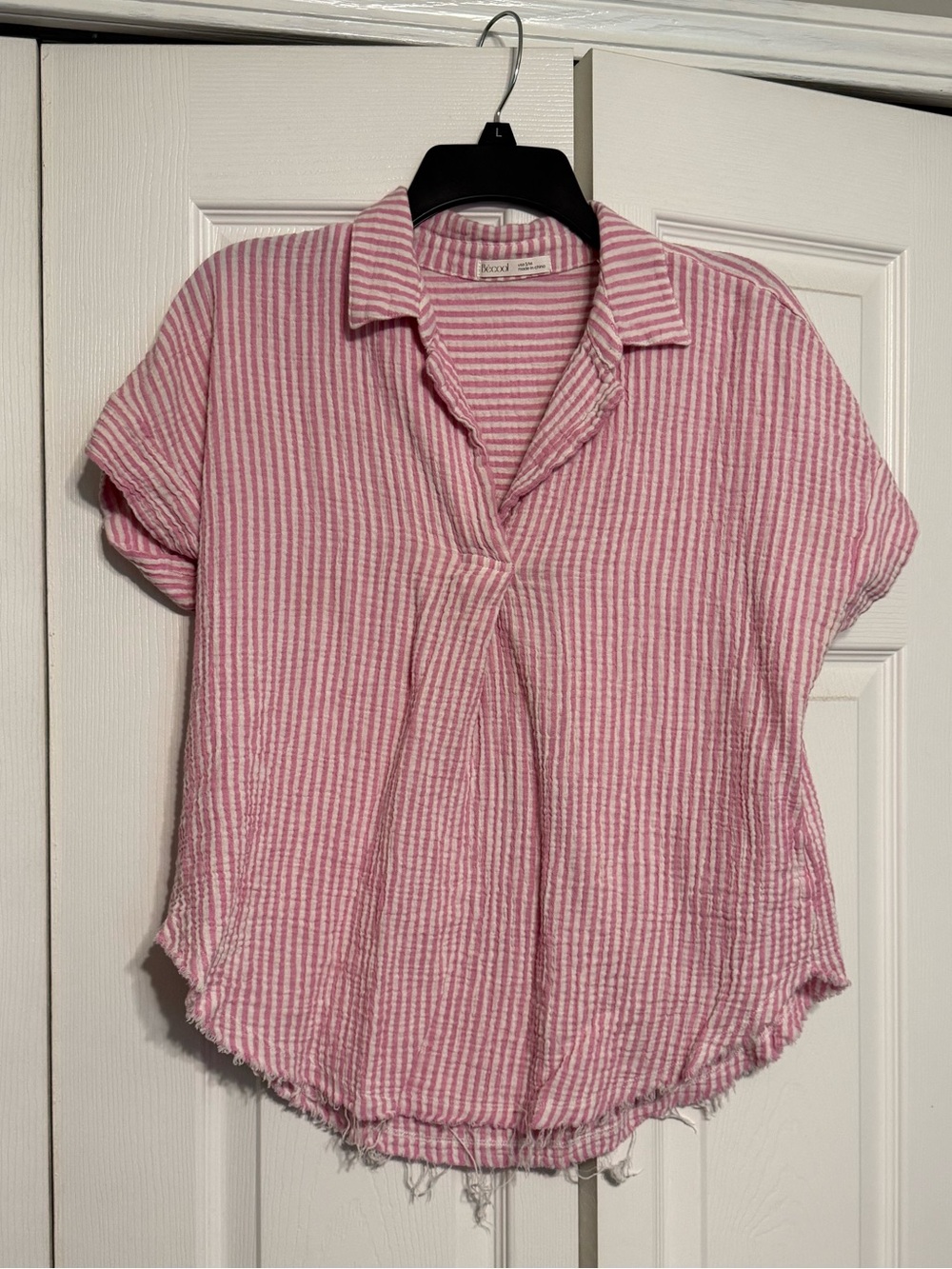 Becool Pink Striped Short-Sleeve Collared Top